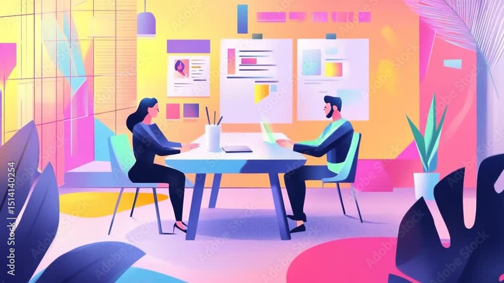 Creative office meeting with visual charts, and vibrant color palettes for brainstorming session Creative office meeting with visual charts, and vibrant color palettes for brainstorming session