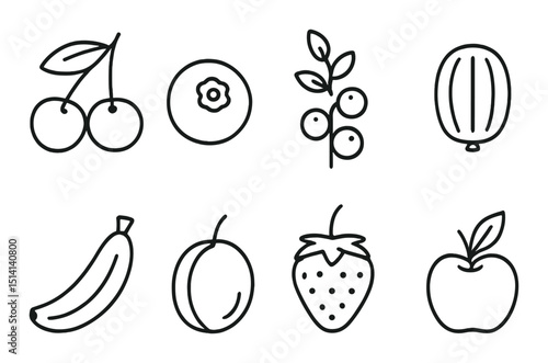 Fruits and berries outline icons set – simple, minimalist and nature-inspired graphics