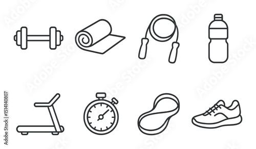 Fitness and health silhouette icons set – exercise, workout and wellness symbols
