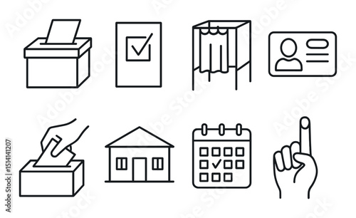 Voting process outline icons set – election, ballot and democracy symbols collection