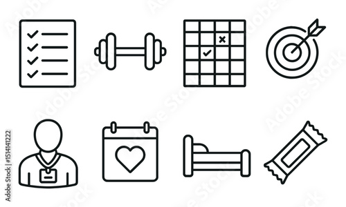 Fitness and health line icons set – workout, exercise, wellness symbols collection
