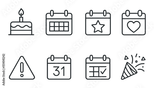 Important dates silhouette icons set – calendar, event and reminder symbols