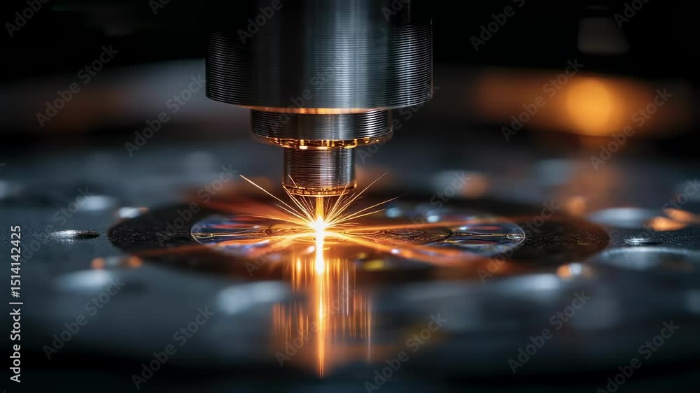 Precision engineered photonic chip surface gleaming under laser beam, demonstrating complex light interaction within advanced technological research environment Precision engineered photonic chip surface gleaming under laser beam, demonstrating complex light interaction within advanced technological research environment
