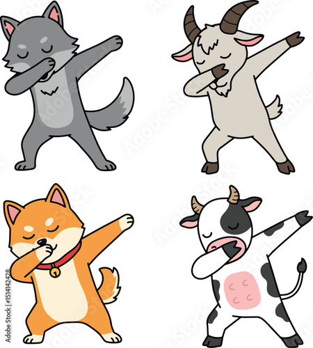 Cute Cartoon Animals Dabbing Pose Illustration 