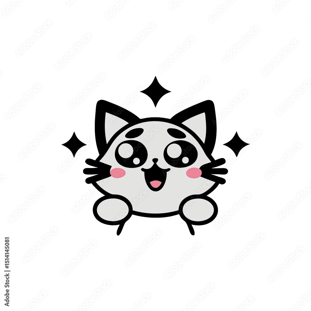 Obraz premium This delightful cat art captures a joyful character with big sparkling eyes and a cheerful smile radiating cuteness in a stylish anime design