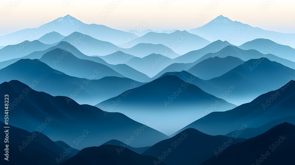 Fototapeta premium The mesmerizing blue mountain ranges fade into the distance, creating a peaceful and serene landscape evoking a sense of depth and tranquility in nature's beauty.