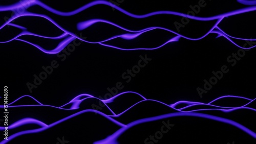 Purple neon wavy line glowing with vibrant abstract design on dark background