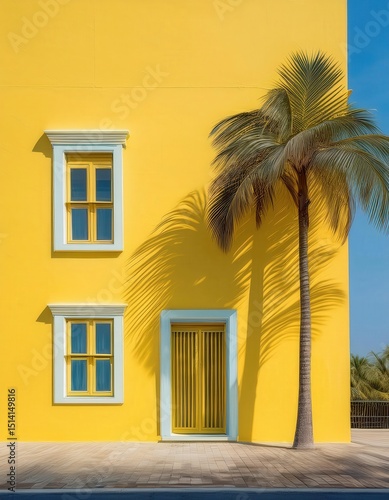 Yellow Building with Palm Tree and its Shadow