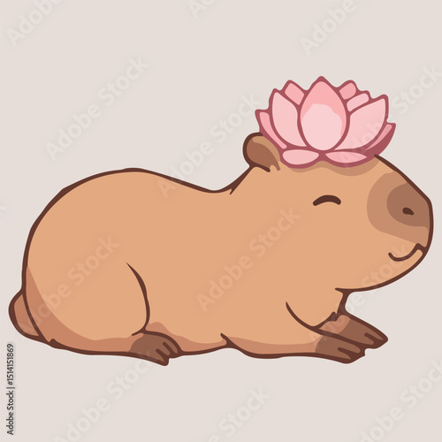 Serene Capybara with Lotus Flower Crown Peaceful Animal Illustration