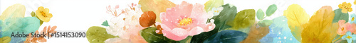 Watercolor flower border with soft leaves