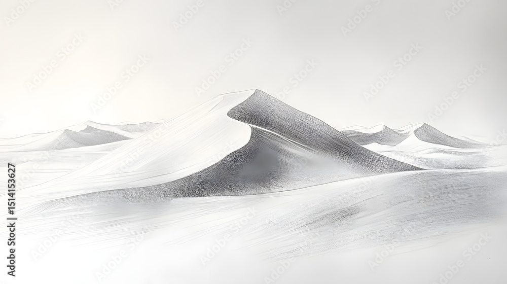 Serene Sand Dunes: A Minimalist Pencil Sketch Serene Sand Dunes: A Minimalist Pencil Sketch