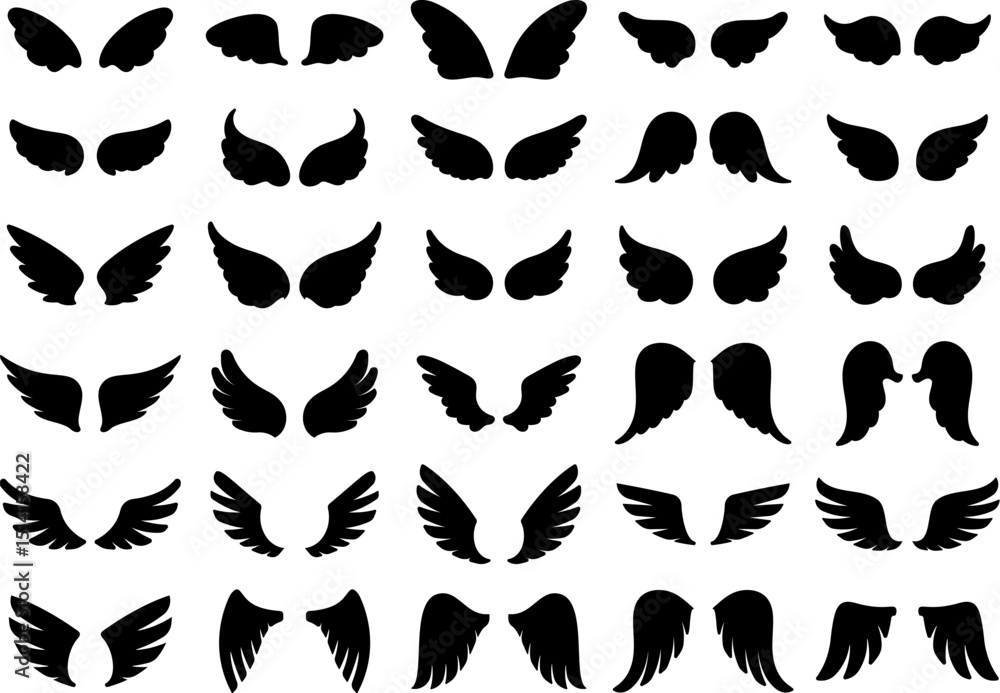 Collection of Diverse Angel Wing Silhouettes Collection of Diverse Angel Wing Silhouettes