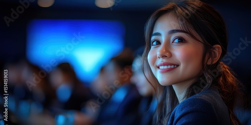 A woman with a big smile is looking at the camera
