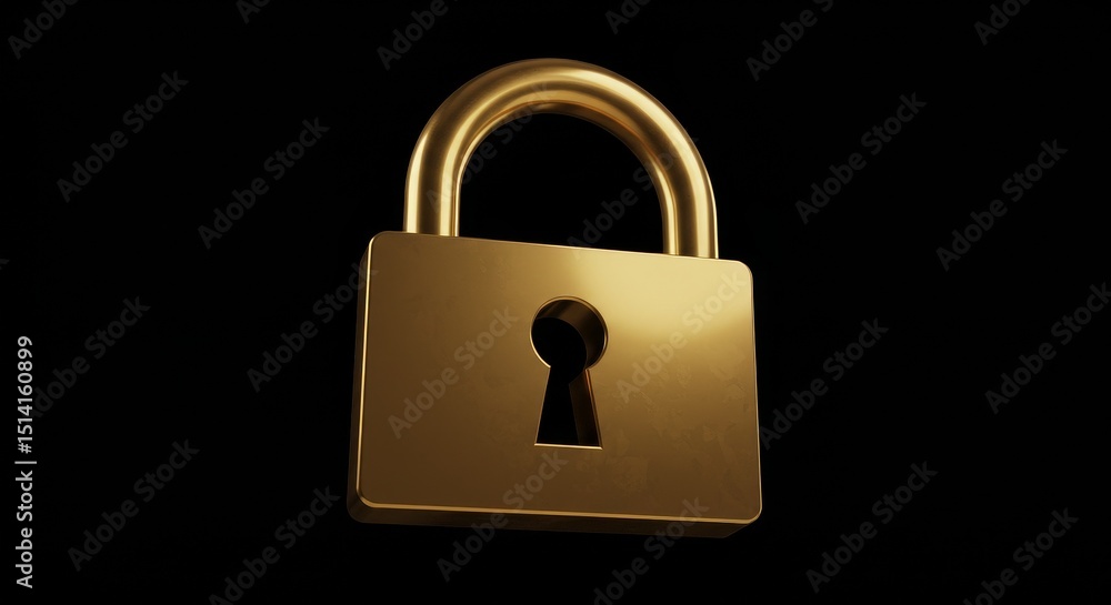 Fototapeta premium 3d Golden Padlock Security Metal Safety Access Protection Privacy