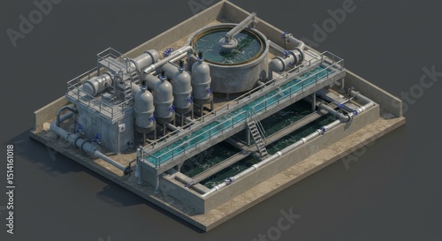 3D Illustration of Water Treatment Plant Sewage Purification Industry