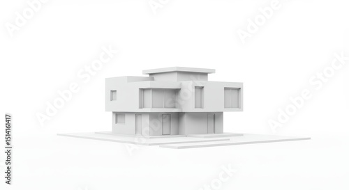 3D Modern White Minimalist Cube House Geometric Design Architecture