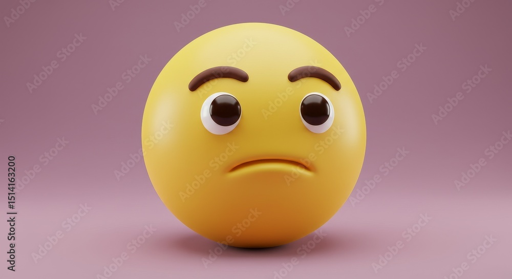 Fototapeta premium 3D Sad Yellow Emoji Sphere with Upset Expression and Cute Eyes