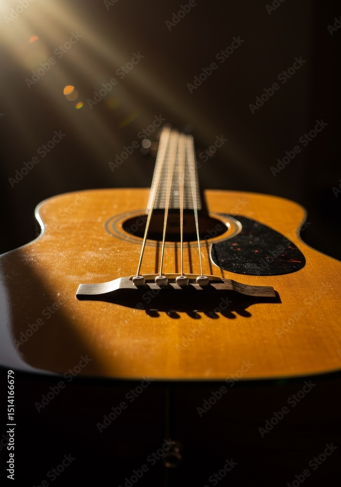 Fototapeta premium Acoustic Guitar Dark Moody Lighting Musical Instrument Photo