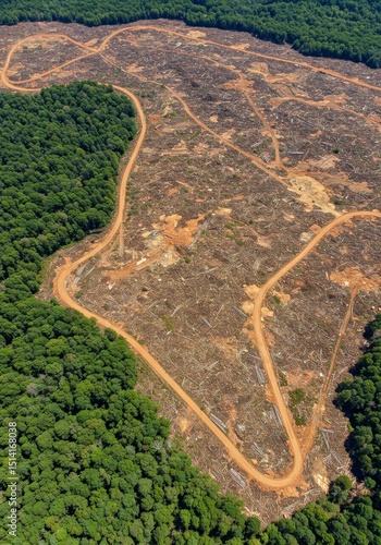 Aerial View Deforestation Amazon Rainforest Destruction Logging Environment