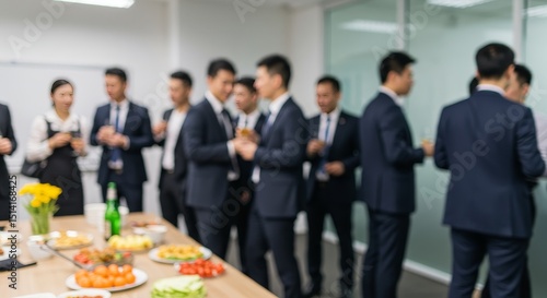 Blurred Corporate Party Business People Celebrate Office Success
