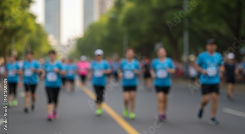 Wallpaper Mural Blurred Photo of Marathon Runners Blue Shirts Exercise Outdoor Torontodigital.ca