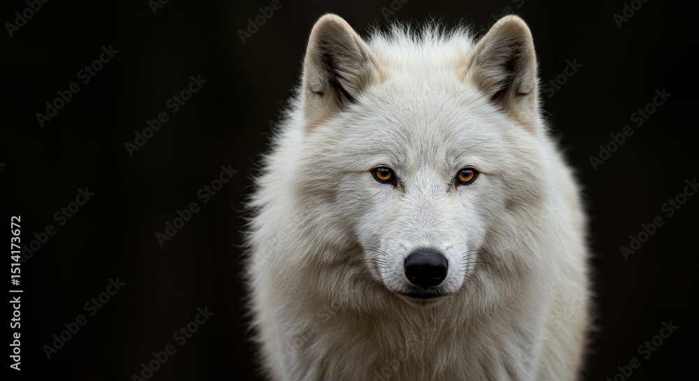 Obraz premium Detailed Portrait of a White Wolf Face with Golden Eyes in Wildlife