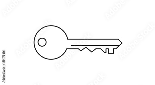 Single Metal House Key Outline Illustration – Security and Access Icon