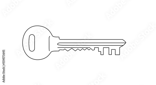 Single Metal House Key Outline Illustration – Security and Access Icon