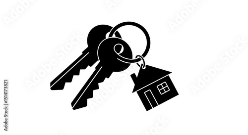 House Keys Icon with Keychain and Home Symbol – Real Estate or Rental Concept