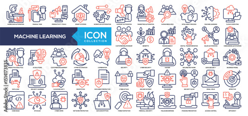 Machine Learning Line Color Icon Collection