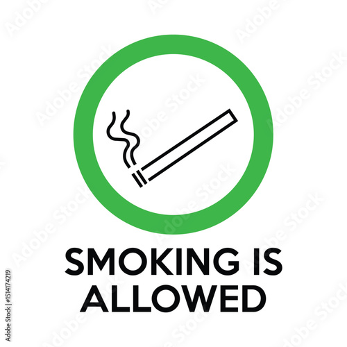 Smoking Area sign. Cigarette with smoke icon in green circle