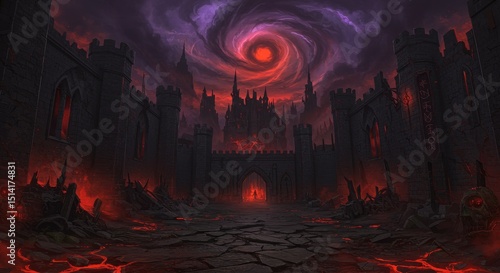 Gloomy Pixel Art Galaxy Castle Silhouette Ruins Landscape