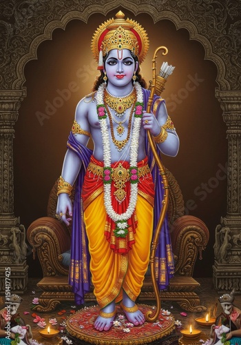 Illustration of Lord Ram Hindu Deity Prayer and Divine Faith