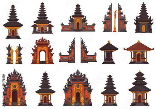 Collection of Balinese Hindu Temples and Gate Designs Traditional Architecture