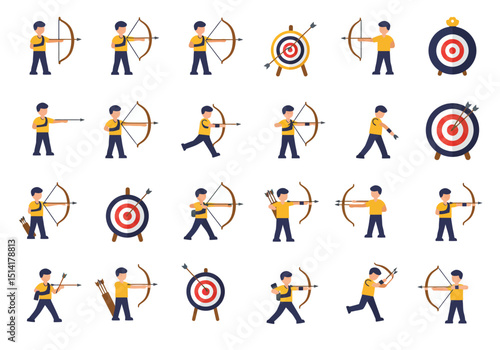Archery Figures and Targets A Collection of Flat Vector Illustrations