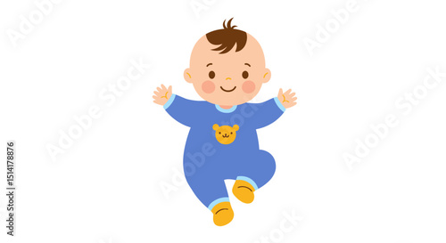 Cartoon Baby in Blue Onesie with Teddy Bear Design