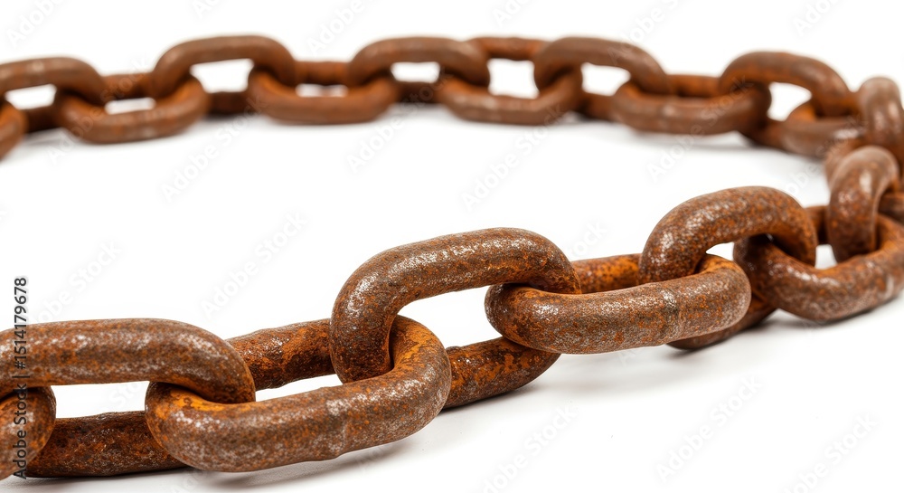 Fototapeta premium Isolated Close Up of Rusty Iron Chain on White Background Photo