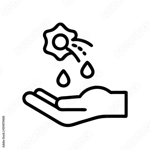 Hand receiving liquid drop from a spray nozzle in minimal style  