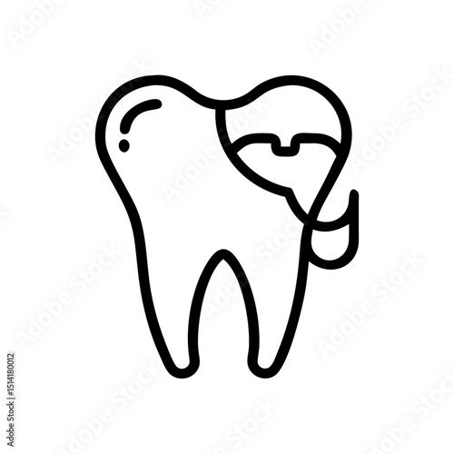 Dental illustration of a tooth with a cavity in outline style  