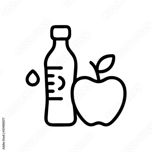 Outline of juice bottle and apple representing healthy lifestyle  