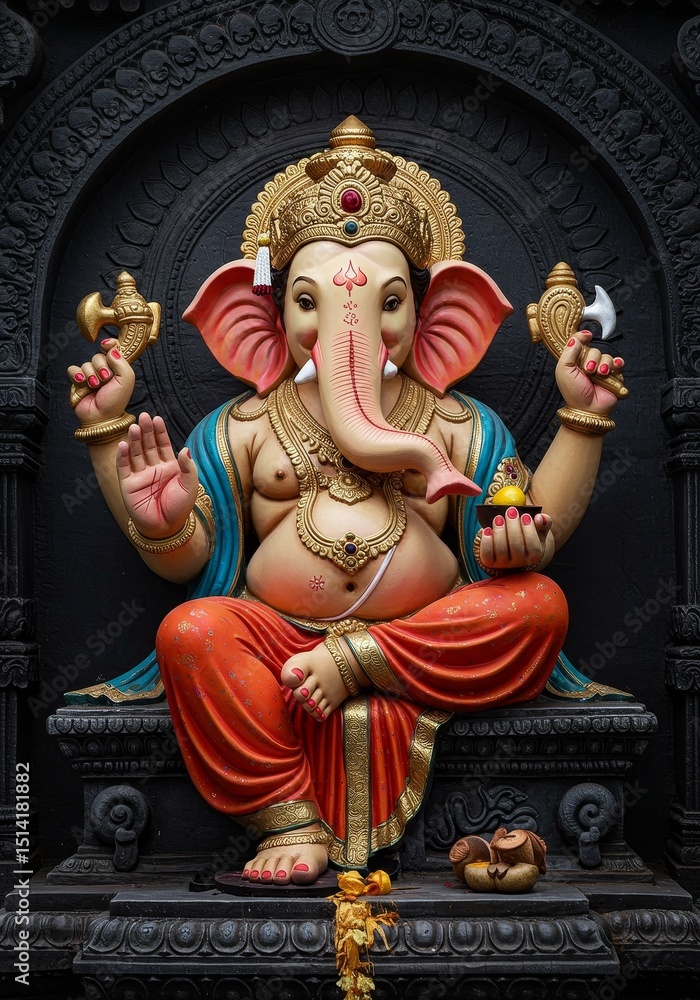 Fototapeta premium Ornate Ganesha Statue Hindu God Elephant Deity Indian Culture