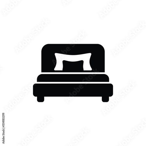 Bed Icon, Comfort Sleep Symbol on Transparent Background with Pillow Resting Position