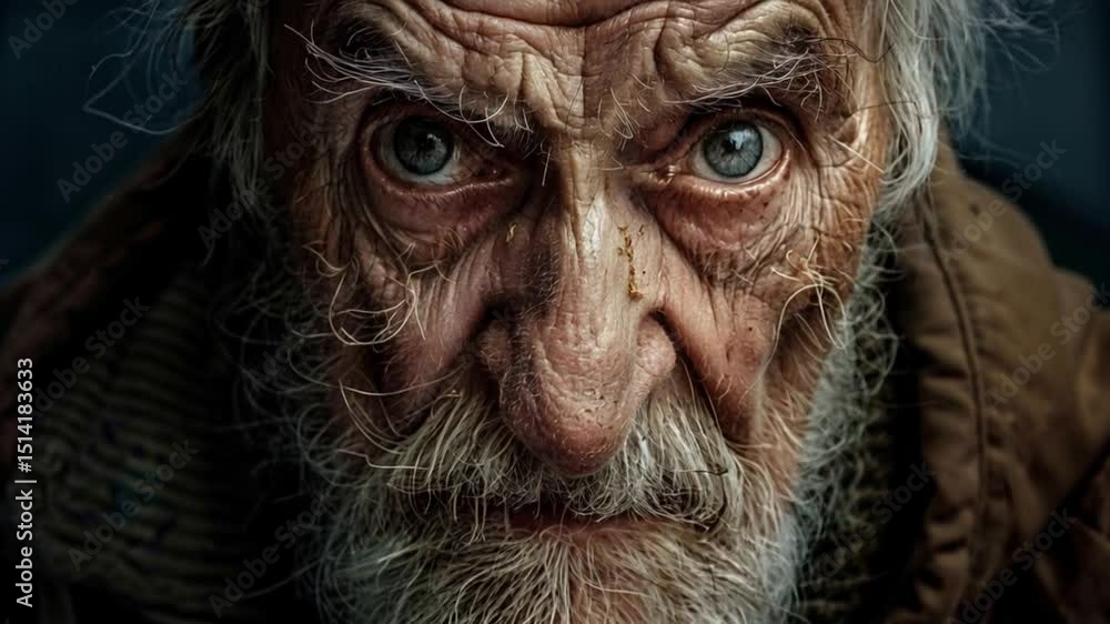 Elderly man with long beard and intense stare. Elderly man with long beard and intense stare.