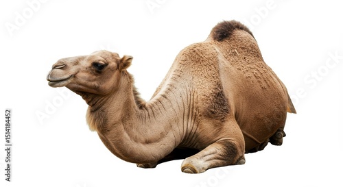 Photo of Camel Resting Isolated on White Background in Africa