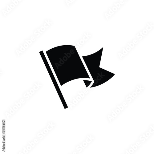 Black flag with pole waving in wind on transparent background icon symbol