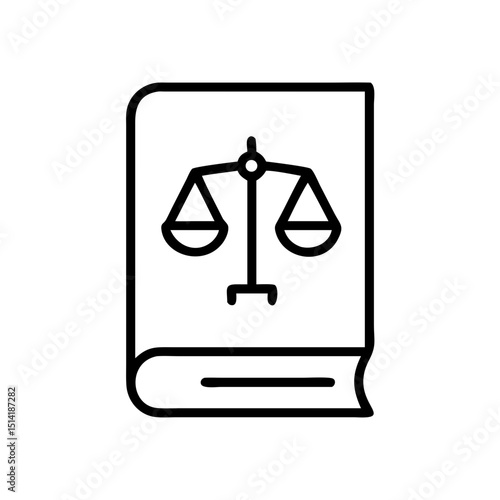 Law book with scales symbol on the cover in minimalist design  