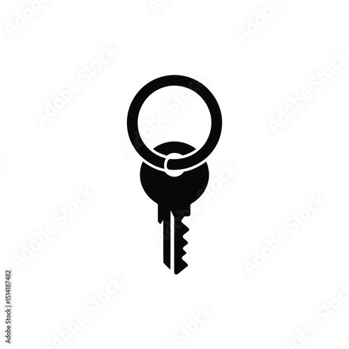 Black Key Icon With Ring and Transparent Background Security Symbol Design