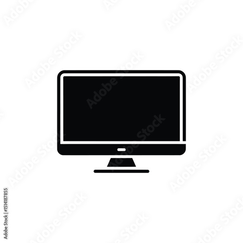 Black Monitor with Stand Icon on White, Minimalist Technology Display Device Symbol