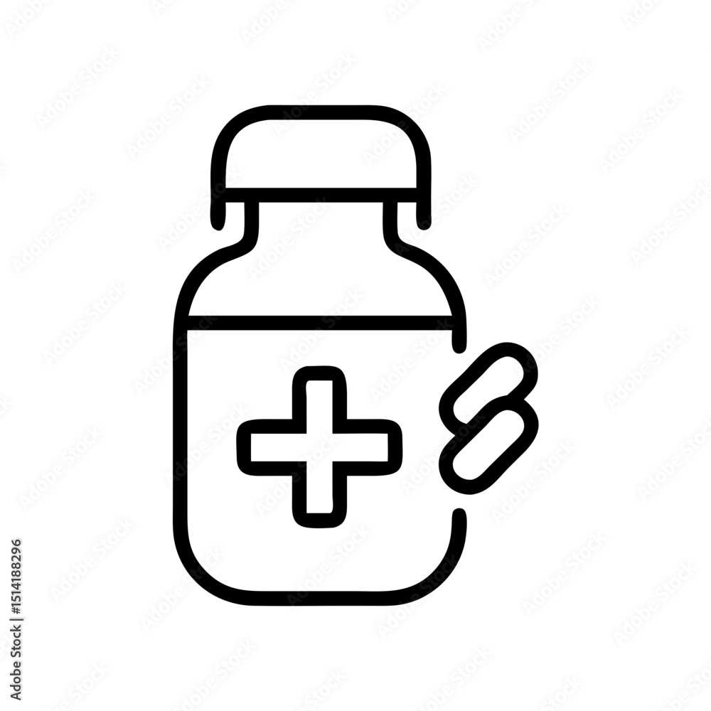 Obraz premium Medicine bottle with pills in simple line art style 