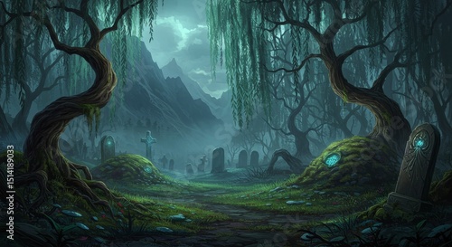 Pixel Art Graveyard Forest Night Landscape Trees Cemetery Pixelated Art